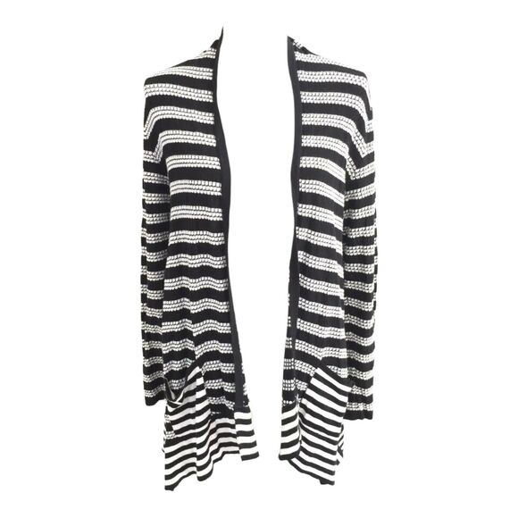 Jones New York Sport Cardigan Size Medium Black White Striped Open Front Career - Picture 1 of 10